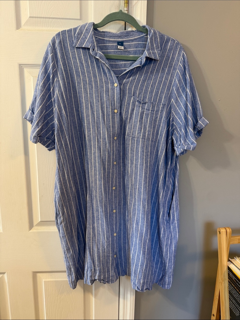 Old Navy Blue & White Striped Button-Up Dress